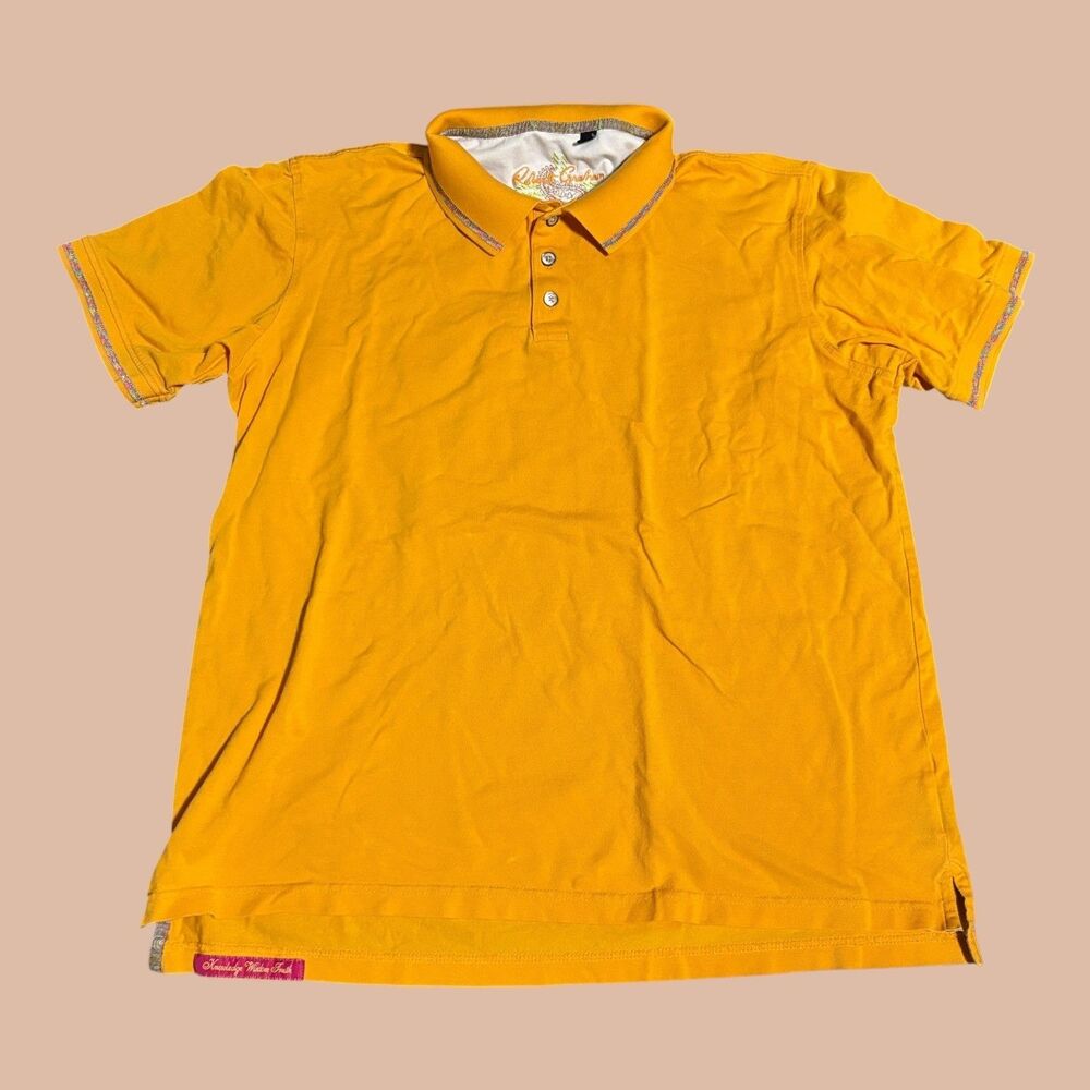 Robert Graham Polo Shirt Mens Size XL Yellow Short Sleeve Cotton